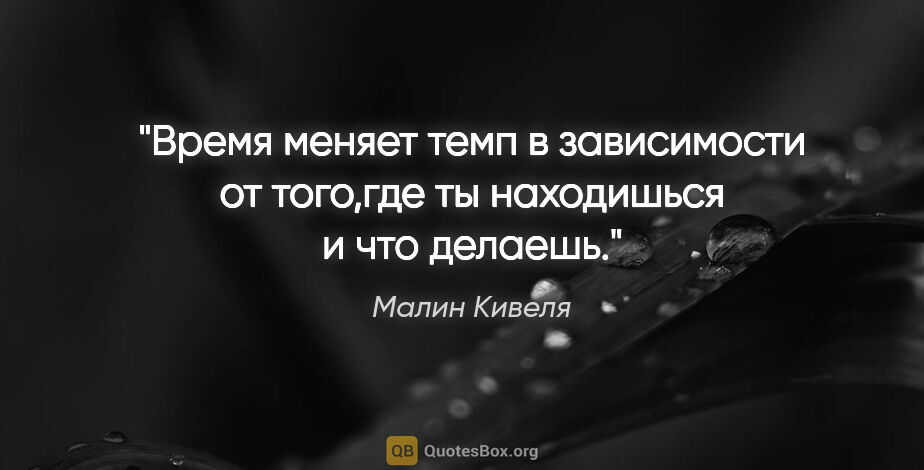 Малин Кивеля цитата: "Время меняет темп в зависимости от того,где ты находишься и..."