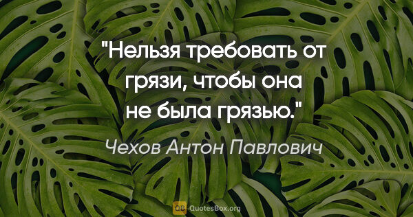 Чехов Антон Павлович цитата: "«Нельзя требовать от грязи, чтобы она не была грязью.»"