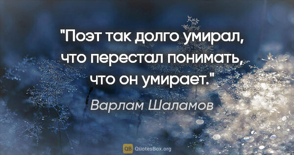 Варлам Шаламов цитата: "Поэт так долго умирал, что перестал понимать, что он умирает."