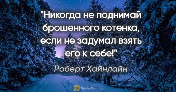 Роберт Хайнлайн цитата: "Никогда не поднимай брошенного котенка, если не задумал взять..."