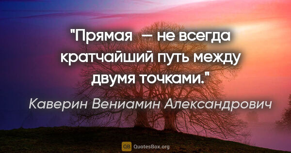 Каверин Вениамин Александрович цитата: "Прямая — не всегда кратчайший путь между двумя точками."