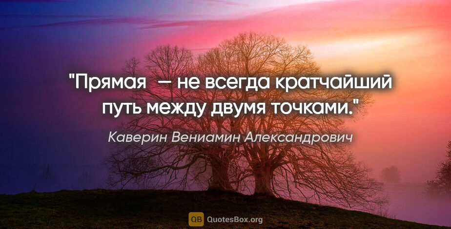 Каверин Вениамин Александрович цитата: "Прямая — не всегда кратчайший путь между двумя точками."