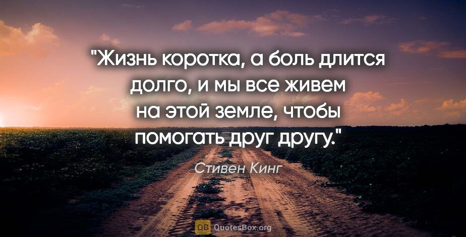 Стивен Кинг цитата: "Жизнь коротка, а боль длится долго, и мы все живем на этой..."