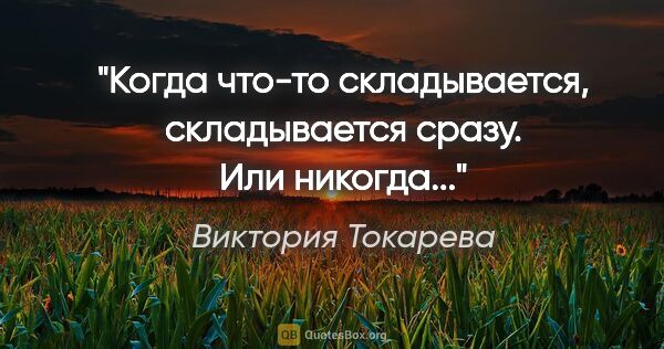 Виктория Токарева цитата: "Когда что-то складывается, складывается сразу. Или никогда..."