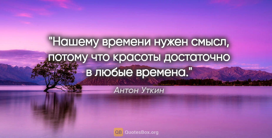 Антон Уткин цитата: ""Нашему времени нужен смысл, потому что красоты достаточно в..."