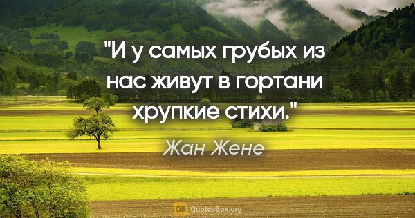 Жан Жене цитата: "И у самых грубых из нас живут в гортани хрупкие стихи."