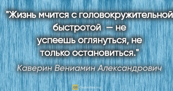 Каверин Вениамин Александрович цитата: "Жизнь мчится с головокружительной быстротой — не успеешь..."