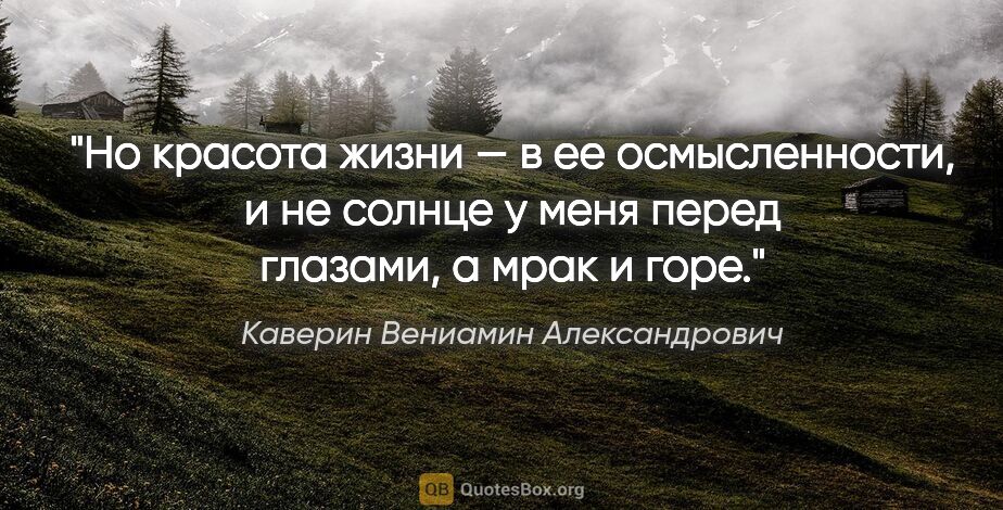 Каверин Вениамин Александрович цитата: "Но красота жизни — в ее осмысленности, и не солнце у меня..."