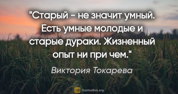 Виктория Токарева цитата: "Старый - не значит умный. Есть умные молодые и старые дураки...."