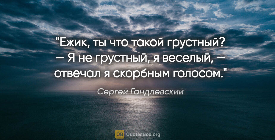 Сергей Гандлевский цитата: "«Ежик, ты что такой грустный?» — «Я не грустный, я веселый», —..."