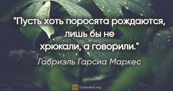 Габриэль Гарсиа Маркес цитата: ""Пусть хоть поросята рождаются, лишь бы не хрюкали, а говорили"."