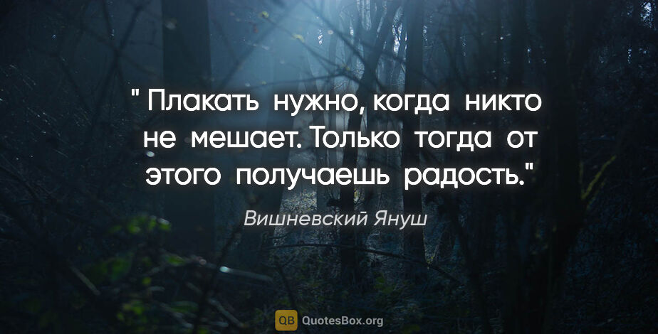 Вишневский Януш цитата: "" Плакать  нужно, когда  никто  не  мешает. Только  тогда  от ..."