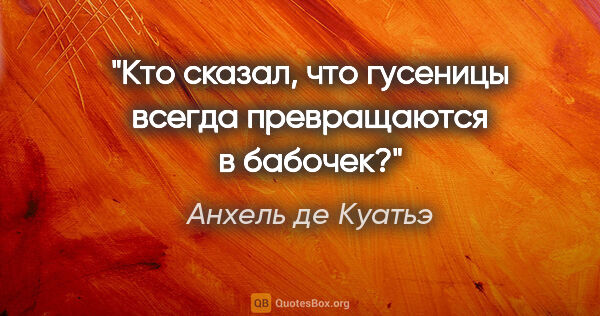 Анхель де Куатьэ цитата: ""Кто сказал, что гусеницы всегда превращаются в бабочек?""