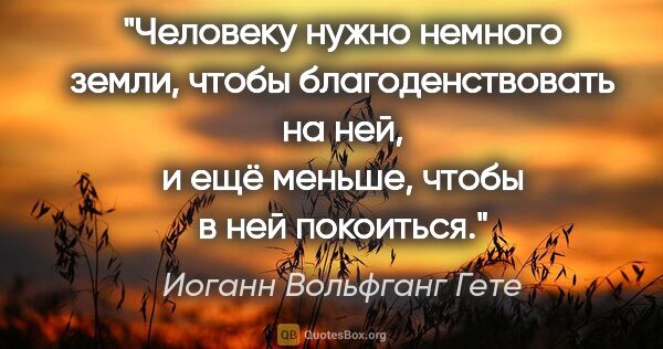 Иоганн Вольфганг Гете цитата: ""Человеку нужно немного земли, чтобы благоденствовать на ней,..."