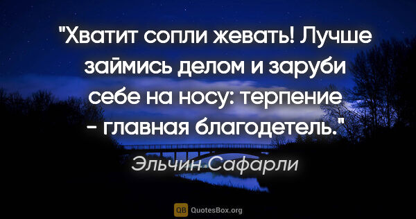 Эльчин Сафарли цитата: ""Хватит сопли жевать! Лучше займись делом и заруби себе на..."