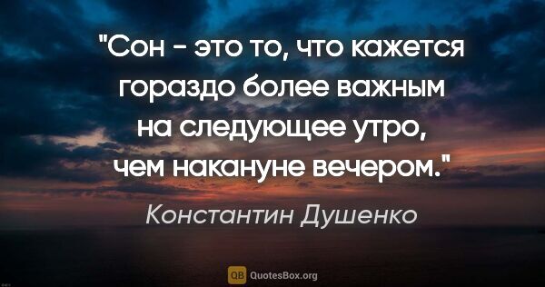 Константин Душенко цитата: "Сон - это то, что кажется гораздо более важным на следующее..."