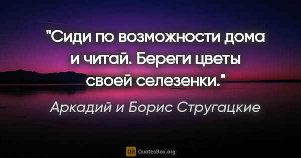 Аркадий и Борис Стругацкие цитата: "Сиди по возможности дома и читай. Береги цветы своей селезенки."