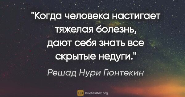 Решад Нури Гюнтекин цитата: "Когда человека настигает тяжелая болезнь, дают себя знать все..."