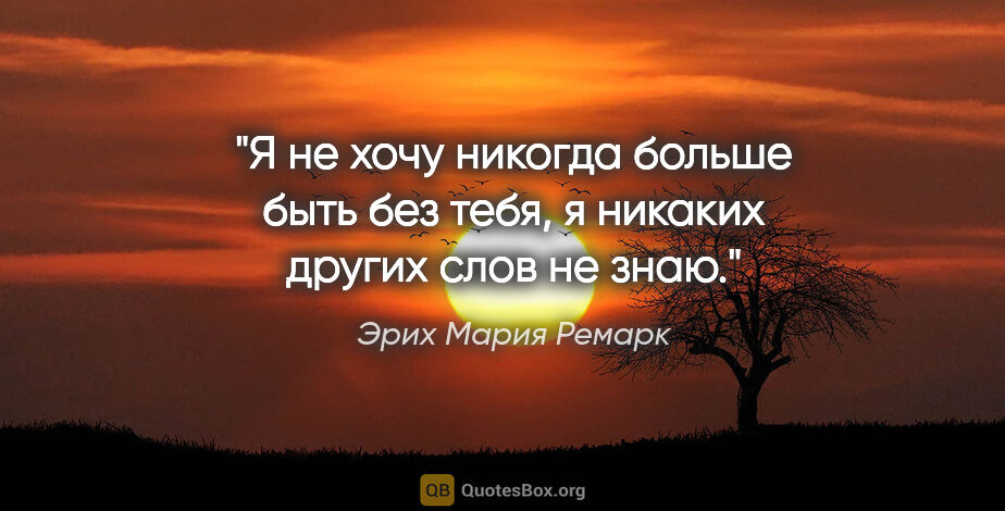 Эрих Мария Ремарк цитата: "Я не хочу никогда больше быть без тебя, я никаких других слов..."