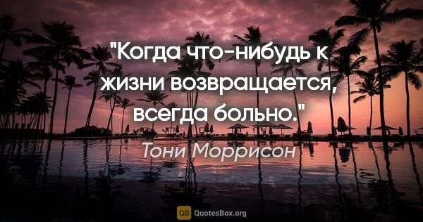 Тони Моррисон цитата: "Когда что-нибудь к жизни возвращается, всегда больно."