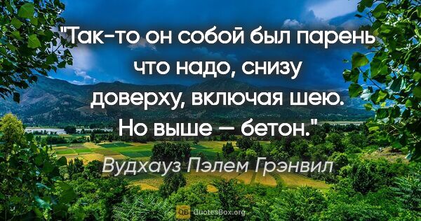 Вудхауз Пэлем Грэнвил цитата: "Так-то он собой был парень что надо, снизу доверху, включая..."