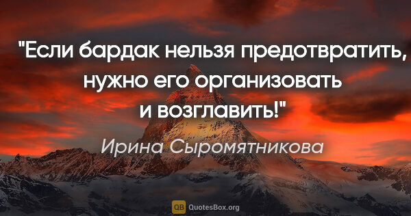 Ирина Сыромятникова цитата: "Если бардак нельзя предотвратить, нужно его организовать и..."