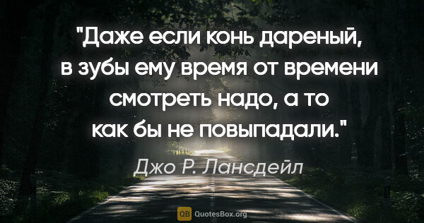 Джо Р. Лансдейл цитата: "Даже если конь дареный, в зубы ему время от времени смотреть..."