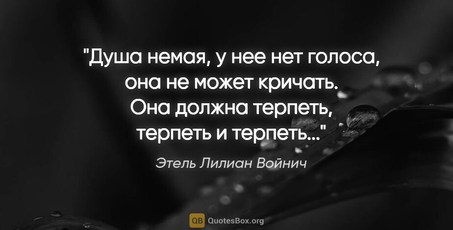 Этель Лилиан Войнич цитата: "Душа немая, у нее нет голоса, она не может кричать. Она должна..."