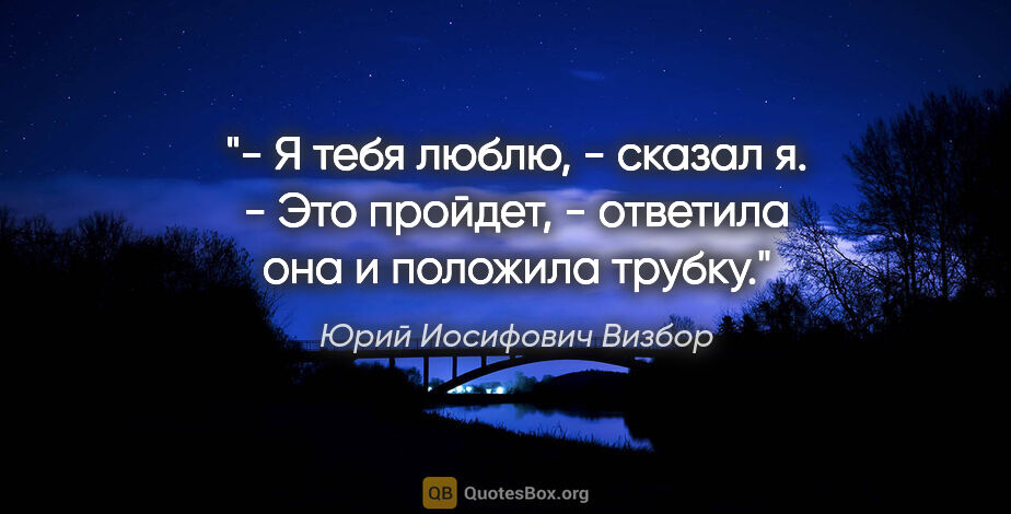 Юрий Иосифович Визбор цитата: "- Я тебя люблю, - сказал я.

- Это пройдет, - ответила она и..."