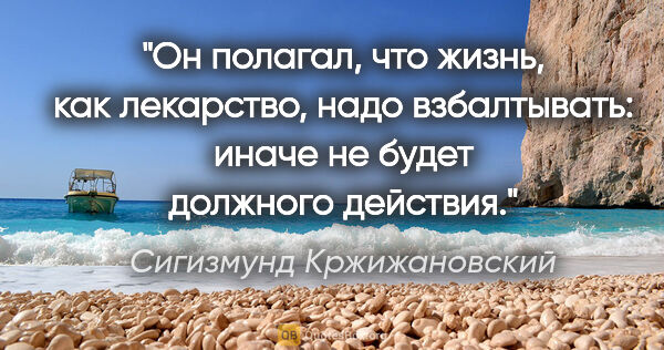 Сигизмунд Кржижановский цитата: "Он полагал, что жизнь, как лекарство, надо взбалтывать: иначе..."