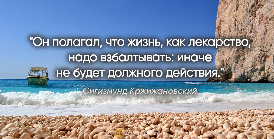Сигизмунд Кржижановский цитата: "Он полагал, что жизнь, как лекарство, надо взбалтывать: иначе..."