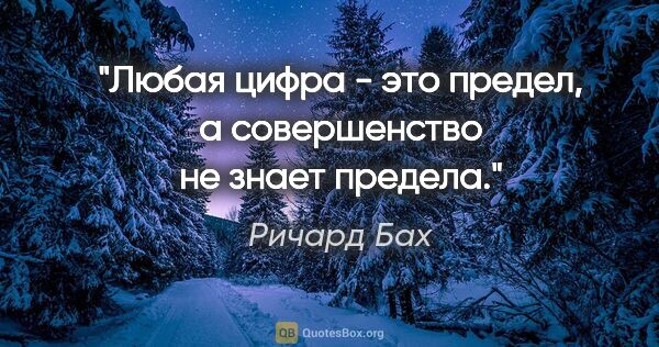 Ричард Бах цитата: ""Любая цифра - это предел, а совершенство не знает предела.""