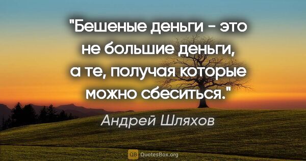 Андрей Шляхов цитата: "Бешеные деньги - это не большие деньги, а те, получая которые..."