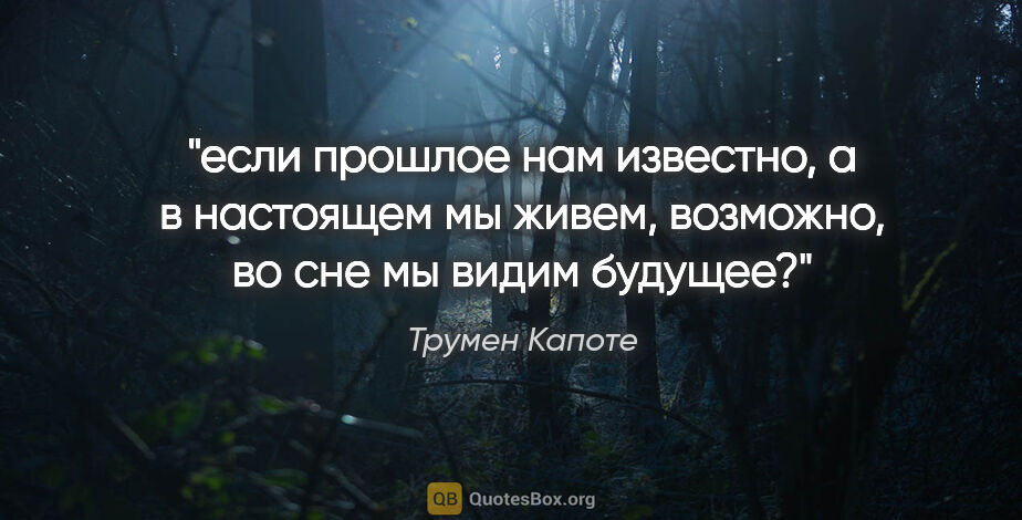 Трумен Капоте цитата: "если прошлое нам известно, а в настоящем мы живем, возможно,..."