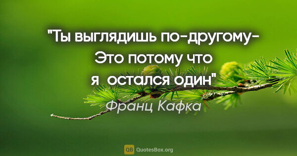 Франц Кафка цитата: "Ты выглядишь по-другому- Это потому что я  остался один"