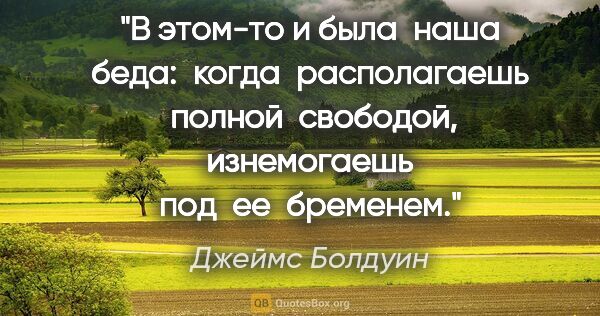 Джеймс Болдуин цитата: "В этом-то и была  наша беда:  когда  располагаешь  полной ..."