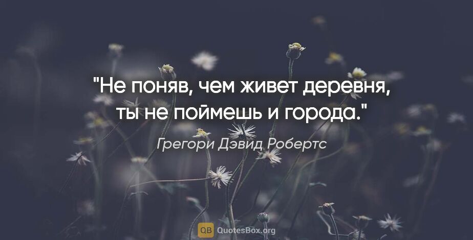 Грегори Дэвид Робертс цитата: "Не поняв, чем живет деревня, ты не поймешь и города."