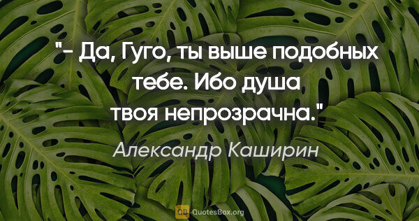 Александр Каширин цитата: "- Да, Гуго, ты выше подобных тебе. Ибо душа твоя непрозрачна."