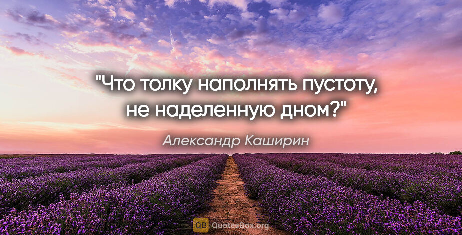 Александр Каширин цитата: "Что толку наполнять пустоту, не наделенную дном?"