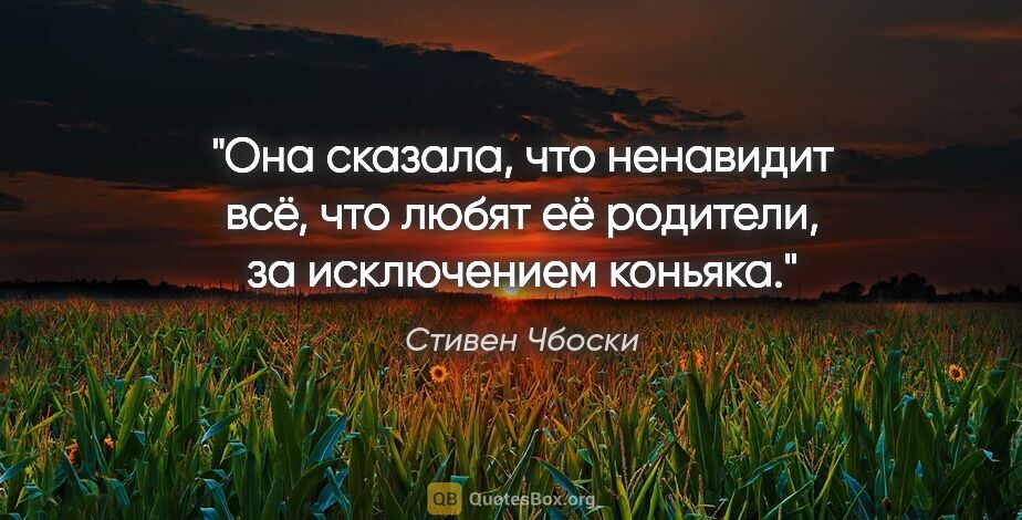 Стивен Чбоски цитата: "Она сказала, что ненавидит всё, что любят её родители, за..."