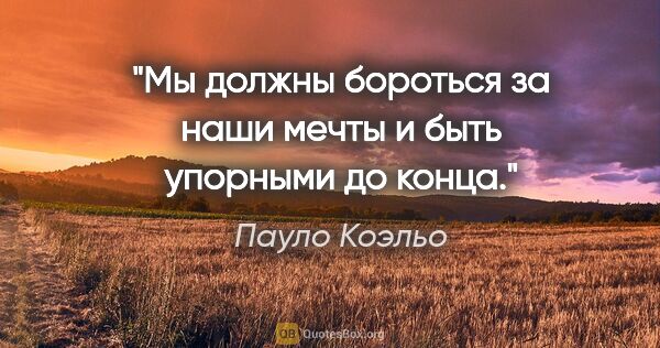 Пауло Коэльо цитата: "Мы должны бороться за наши мечты и быть упорными до конца."