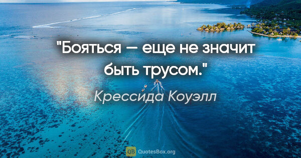 Крессида Коуэлл цитата: "Бояться — еще не значит быть трусом."