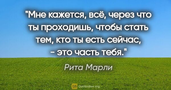 Рита Марли цитата: "Мне кажется, всё, через что ты проходишь, чтобы стать тем, кто..."