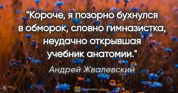 Андрей Жвалевский цитата: "Короче, я позорно бухнулся в обморок, словно гимназистка,..."