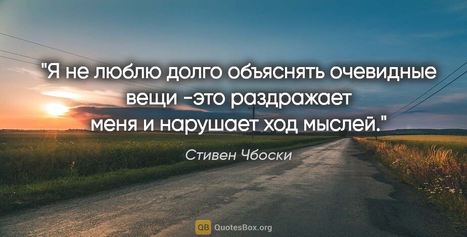 Стивен Чбоски цитата: "Я не люблю долго объяснять очевидные вещи -это раздражает меня..."