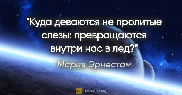 Мария Эрнестам цитата: "Куда деваются не пролитые слезы: превращаются внутри нас в лед?"