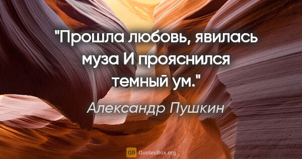 Александр Пушкин цитата: "Прошла любовь, явилась муза

И прояснился темный ум."