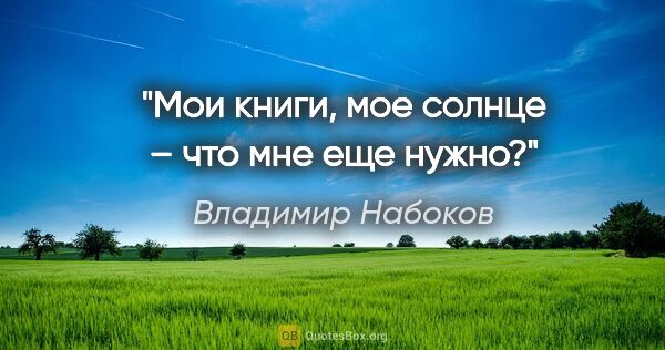 Владимир Набоков цитата: "Мои книги, мое солнце – что мне еще нужно?"