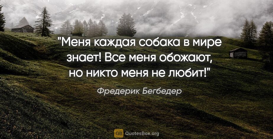 Фредерик Бегбедер цитата: "Меня каждая собака в мире знает! Все меня обожают, но никто..."