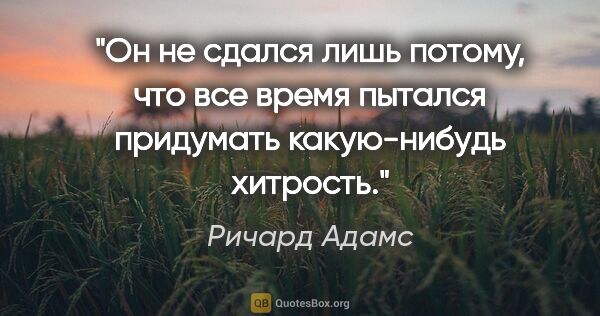 Ричард Адамс цитата: "Он не сдался лишь потому, что все время пытался придумать..."